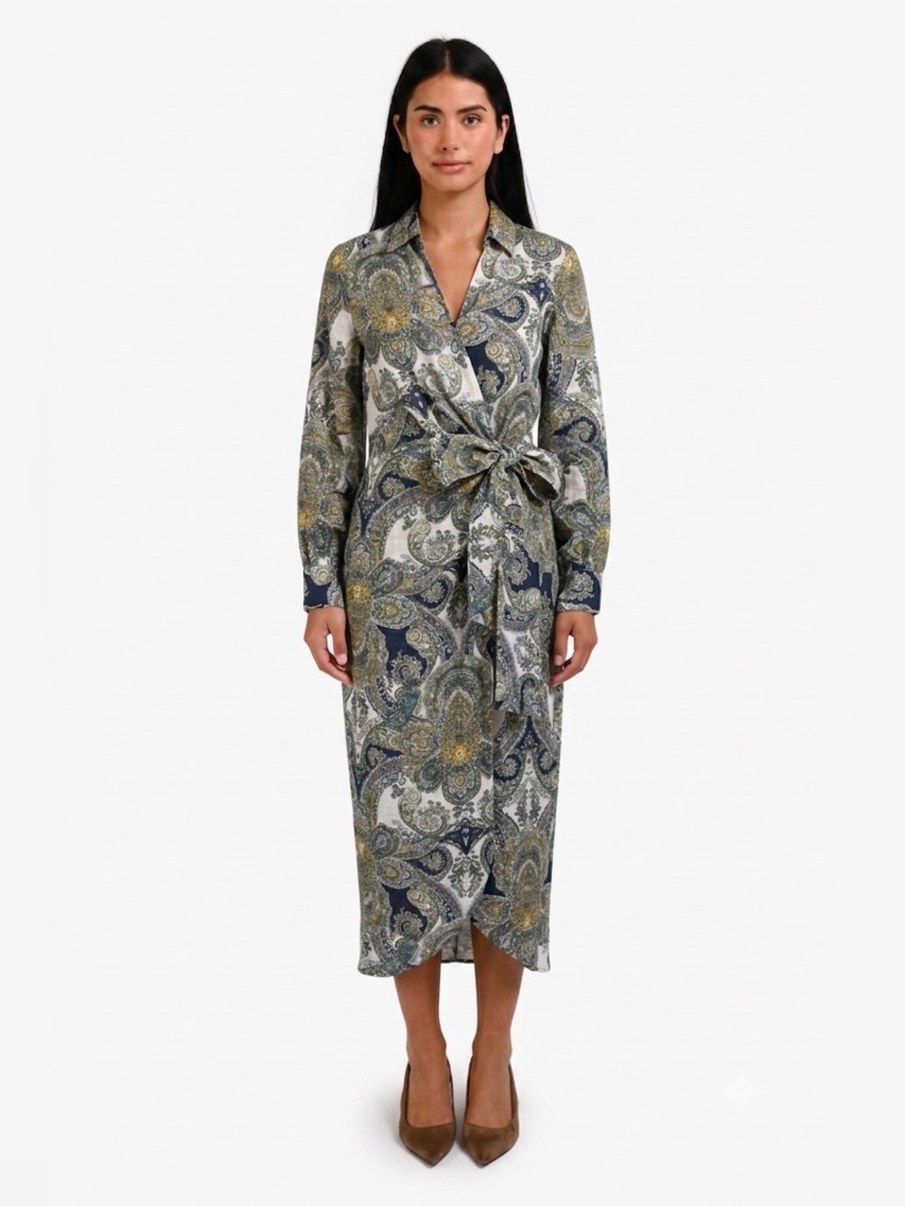 Magaschoni 100% Linen Paisley Midi Dress Size 6